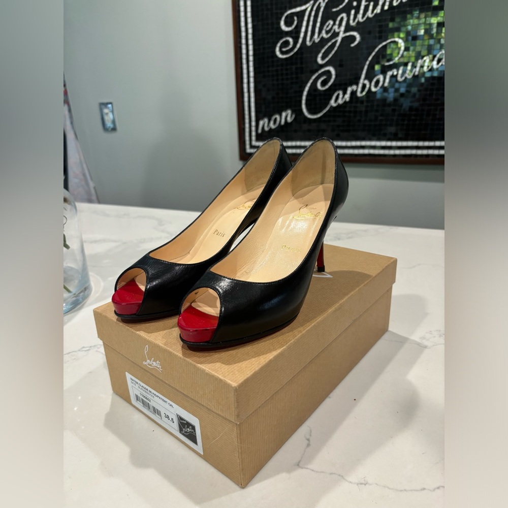 Christian Louboutin Mater Claude 85mm 38 1/2 38.5 black red toe bottom kid 7.5